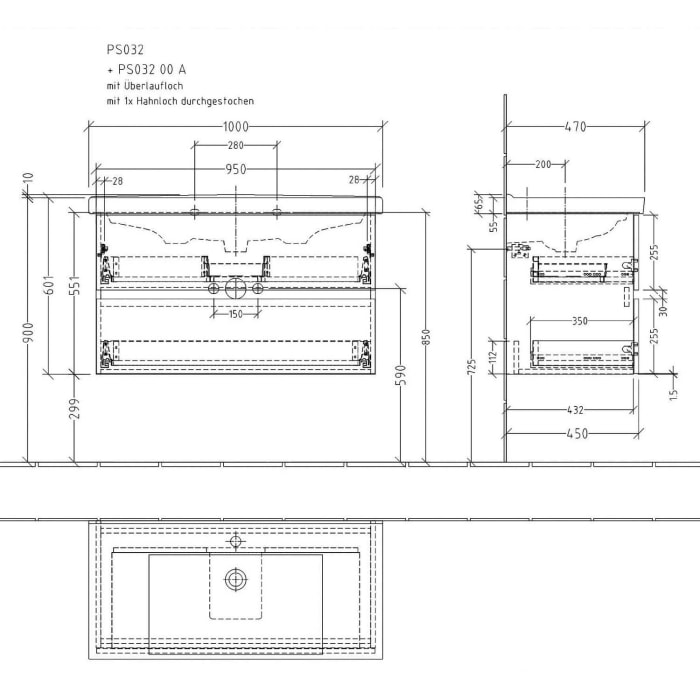 Sanipa Solo One Harmonia Waschtischkombination mit Keramikwaschtisch 100 cm, 2 Auszüge