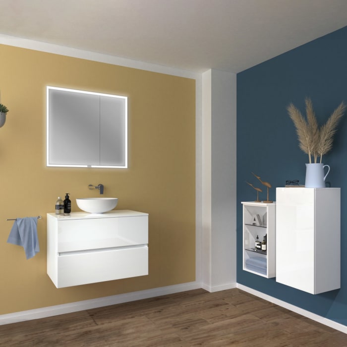 Sanipa Solo One Eloquo Keramik-Set 80 cm mit Keramik-Waschtisch und Waschtischunterbau mit 2 Auszügen