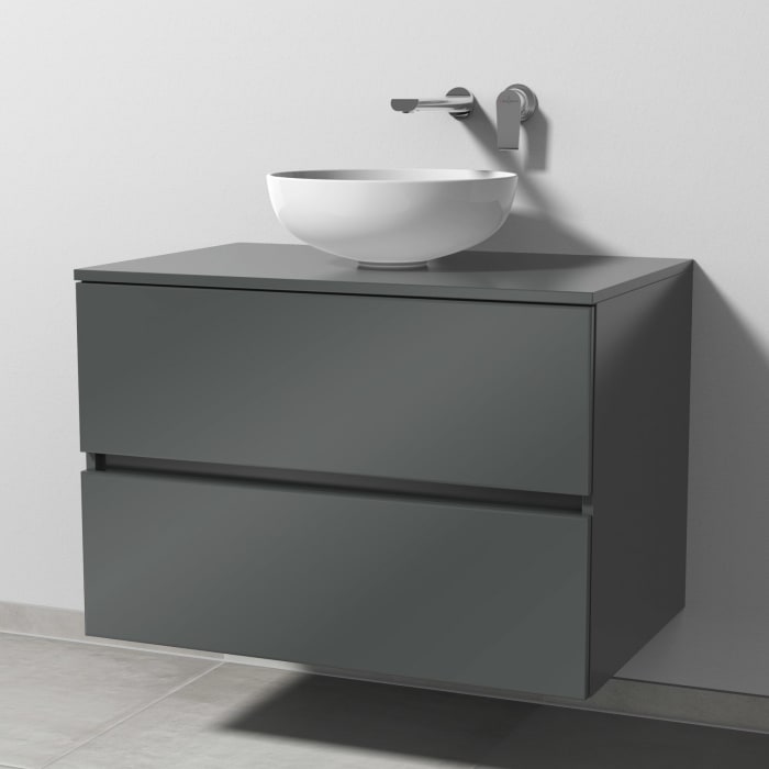 Sanipa Solo One Eloquo Keramik-Set 80 cm mit Keramik-Waschtisch und Waschtischunterbau mit 2 Auszügen