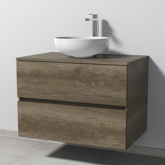 Sanipa Solo One Eloquo Keramik-Set 80 cm mit Keramik-Waschtisch und Waschtischunterbau mit 2 Auszügen, inkl. Armaturbohrung