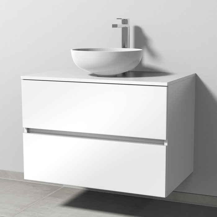 Sanipa Solo One Eloquo Keramik-Set 80 cm mit Keramik-Waschtisch und Waschtischunterbau mit 2 Auszügen, inkl. Armaturbohrung