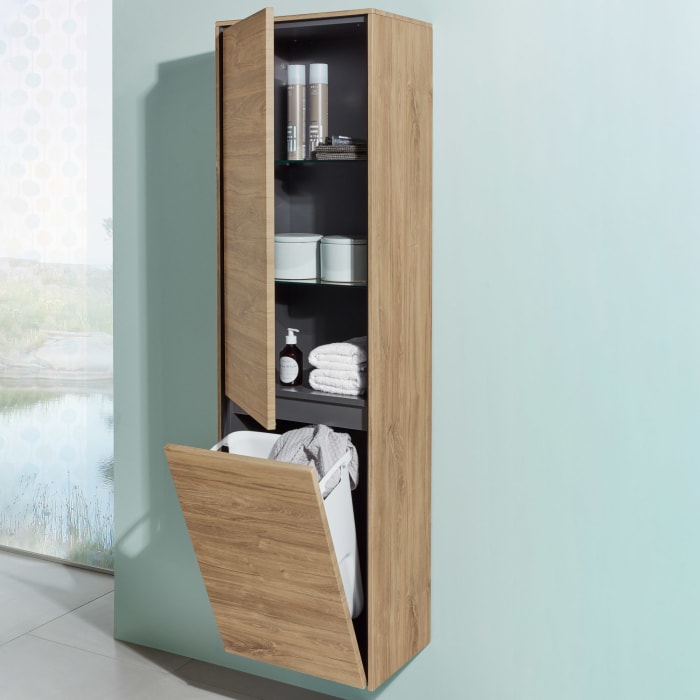 Sanipa Twiga Hochschrank 47,5 cm, 1 Wäschekippe, 1 Türe mit Türanschlag links, inkl. LED-Beleuchtung