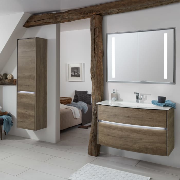 Sanipa Twiga Hochschrank 47,5 cm, 1 Wäschekippe, 1 Türe mit Türanschlag links, inkl. LED-Beleuchtung