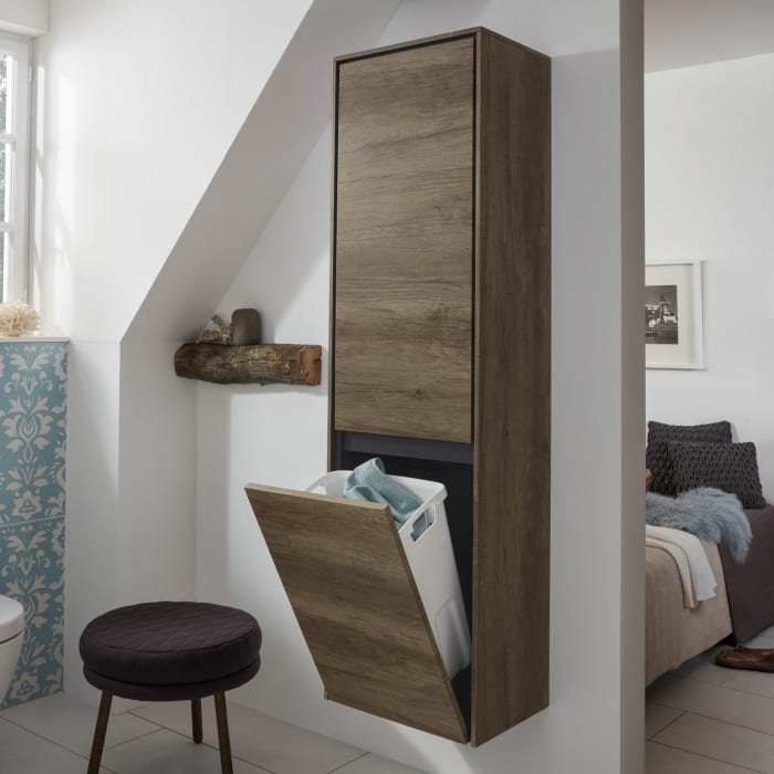 Sanipa Twiga Hochschrank 47,5 cm, 1 Wäschekippe, 1 Türe mit Türanschlag rechts, inkl. LED-Beleuchtung