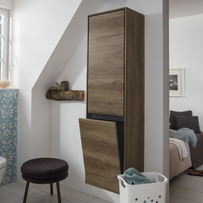 Sanipa Twiga Hochschrank 47,5 cm, 1 Wäschekippe, 1 Türe mit Türanschlag rechts, inkl. LED-Beleuchtung