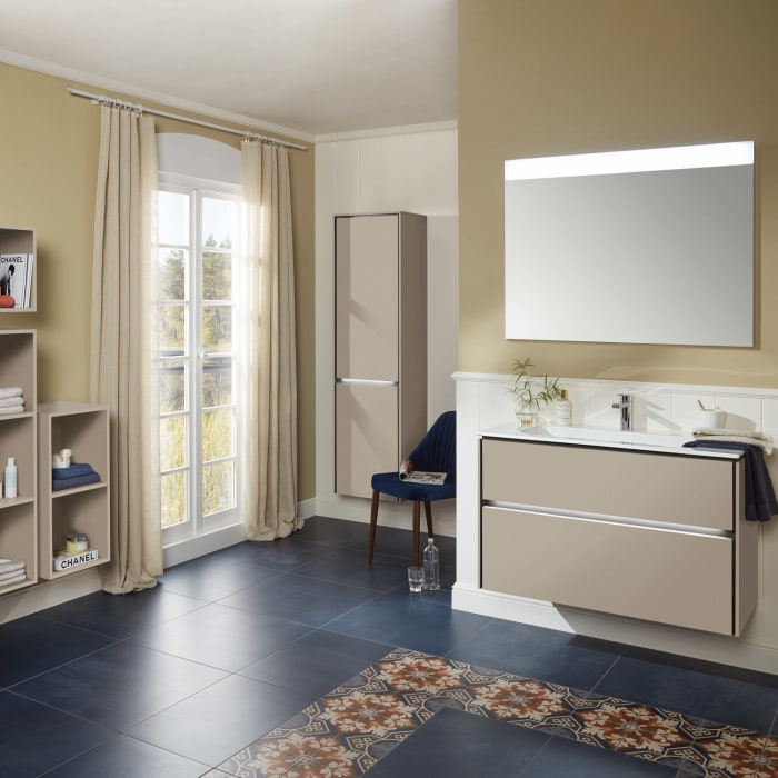 Sanipa Twiga Hochschrank 47,5 cm, 1 Wäschekippe, 1 Türe mit Türanschlag links, inkl. LED-Beleuchtung