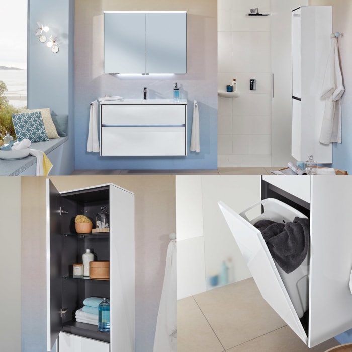 Sanipa Twiga Hochschrank 47,5 cm, 1 Wäschekippe, 1 Türe mit Türanschlag links, inkl. LED-Beleuchtung