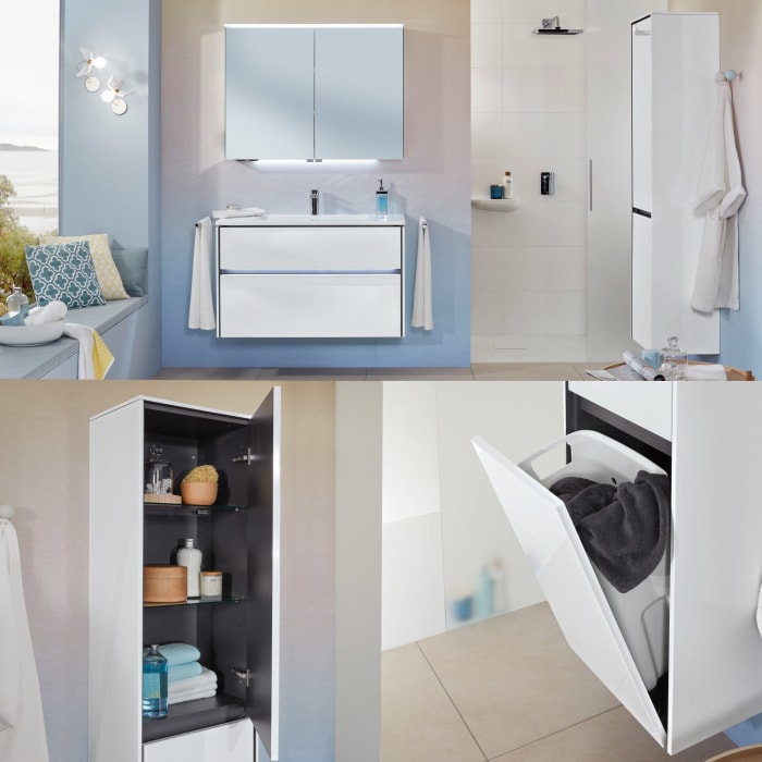 Sanipa Twiga Hochschrank 47,5 cm, 1 Wäschekippe, 1 Türe mit Türanschlag rechts, inkl. LED-Beleuchtung