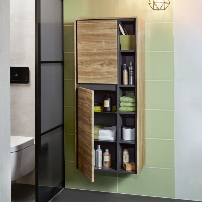 Sanipa Twiga Stauraumschrank 52,5 cm, 2 Türen mit Türanschlag links, inkl. LED-Beleuchtung