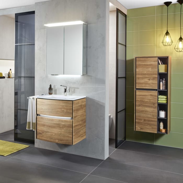 Sanipa Twiga Stauraumschrank 52,5 cm, 2 Türen mit Türanschlag links, inkl. LED-Beleuchtung