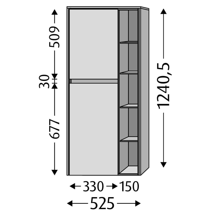 Sanipa Twiga Stauraumschrank 52,5 cm, 2 Türen mit Türanschlag links