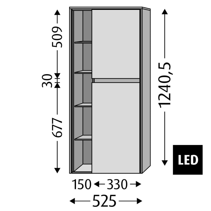 Sanipa Twiga Stauraumschrank 52,5 cm, 2 Türen mit Türanschlag rechts, inkl. LED-Beleuchtung