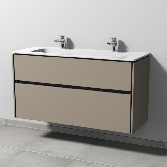 Sanipa Twiga Keramik-Doppelwaschtisch Design 120 cm mit Unterschrank, 2 Auszüge