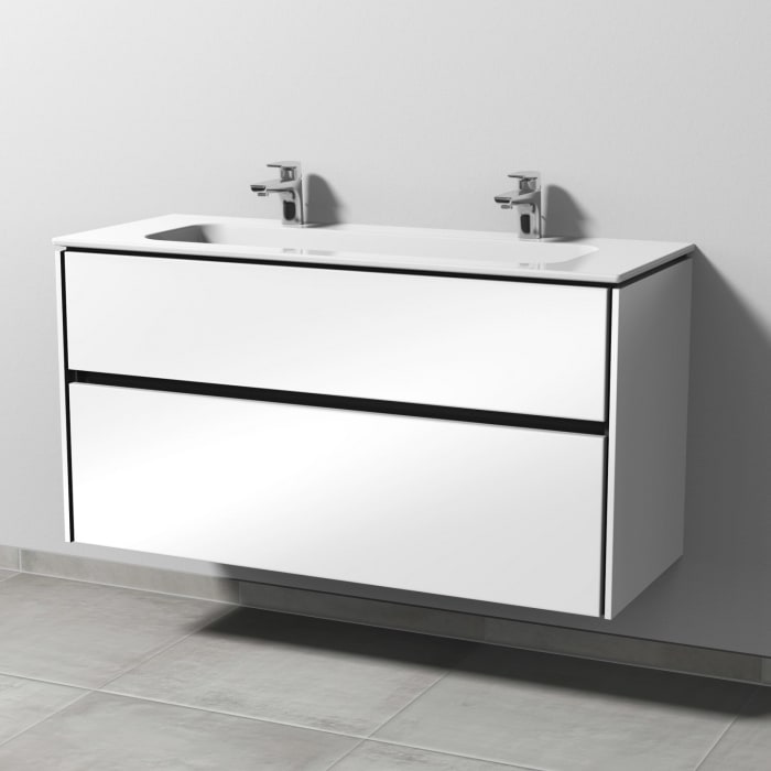 Sanipa Twiga Keramik-Doppelwaschtisch Design 120 cm mit Unterschrank, 2 Auszüge