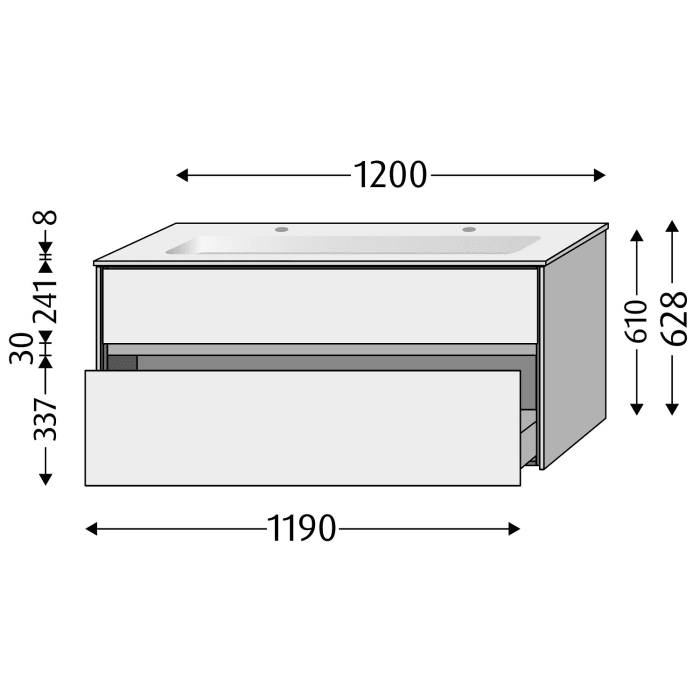 Sanipa Twiga Keramik-Doppelwaschtisch Finion 120 cm mit Unterschrank, 2 Auszüge