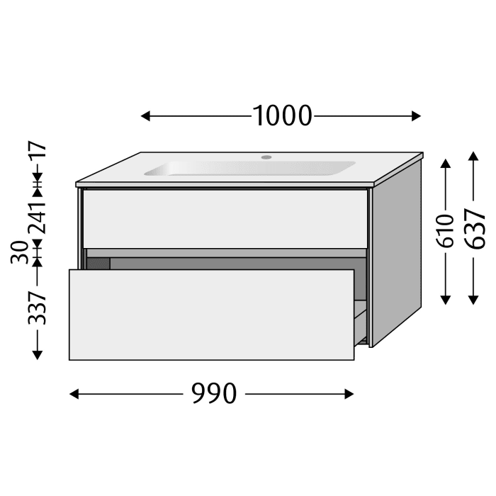 Sanipa Twiga Keramikwaschtisch Design 100 cm mit Unterschrank, 2 Auszüge