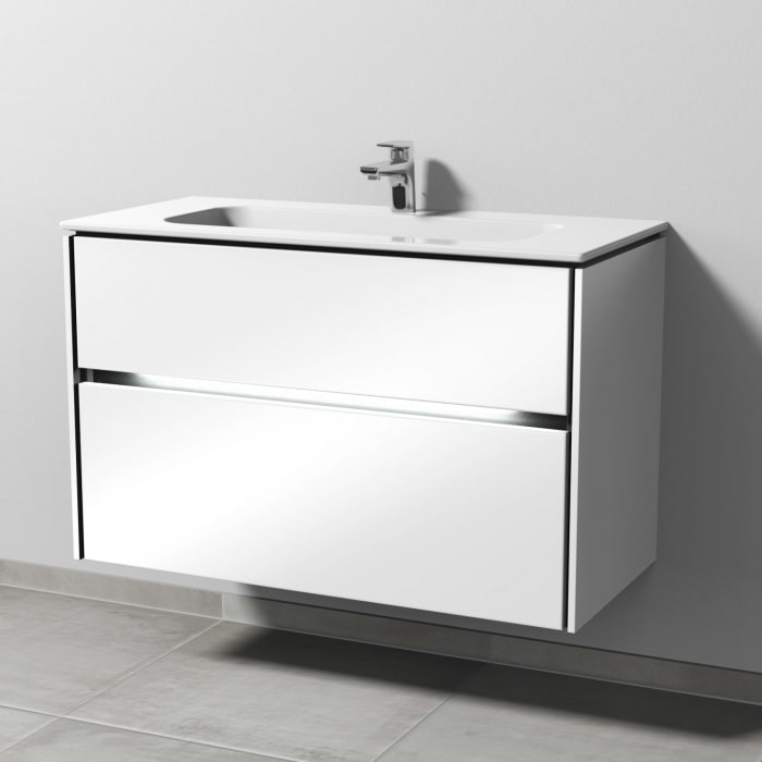 Sanipa Twiga Keramikwaschtisch Design 100 cm mit Unterschrank, 2 Auszügr, inkl. LED-Beleuchtung