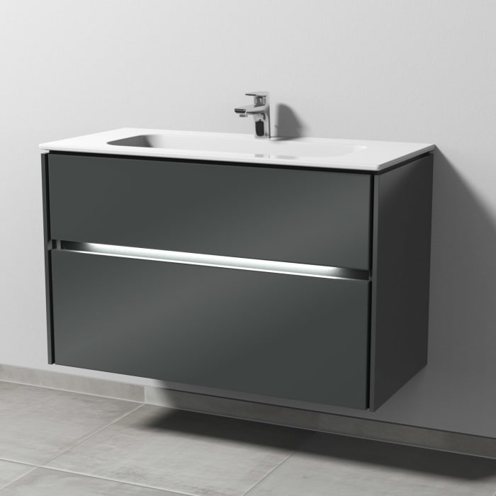 Sanipa Twiga Keramikwaschtisch Design 100 cm mit Unterschrank, 2 Auszügr, inkl. LED-Beleuchtung