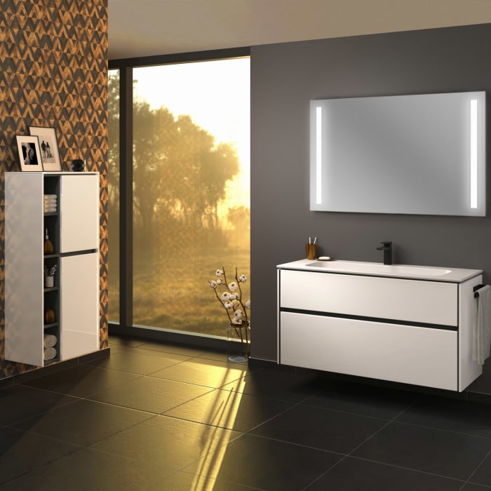 Sanipa Twiga Keramikwaschtisch Design 120 cm mit Unterschrank, 2 Auszüge, inkl. LED-Beleuchtung