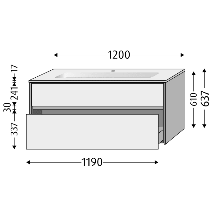 Sanipa Twiga Keramikwaschtisch Design 120 cm mit Unterschrank, 2 Auszüge