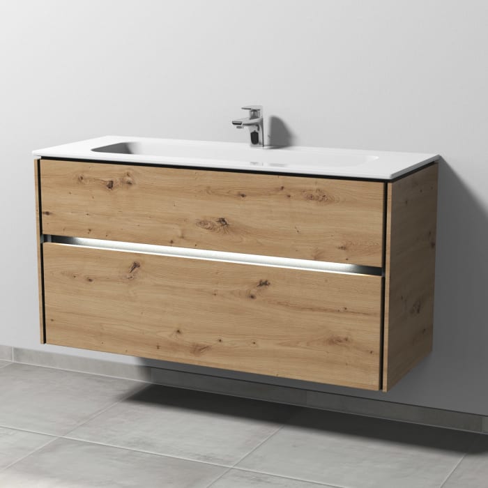 Sanipa Twiga Keramikwaschtisch Design 120 cm mit Unterschrank, 2 Auszüge, inkl. LED-Beleuchtung