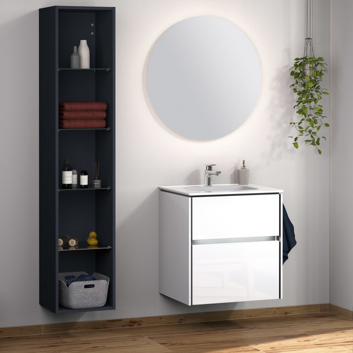 Sanipa Twiga Keramikwaschtisch Design 60 cm mit Unterschrank, 2 Auszüge, inkl. LED-Beleuchtung