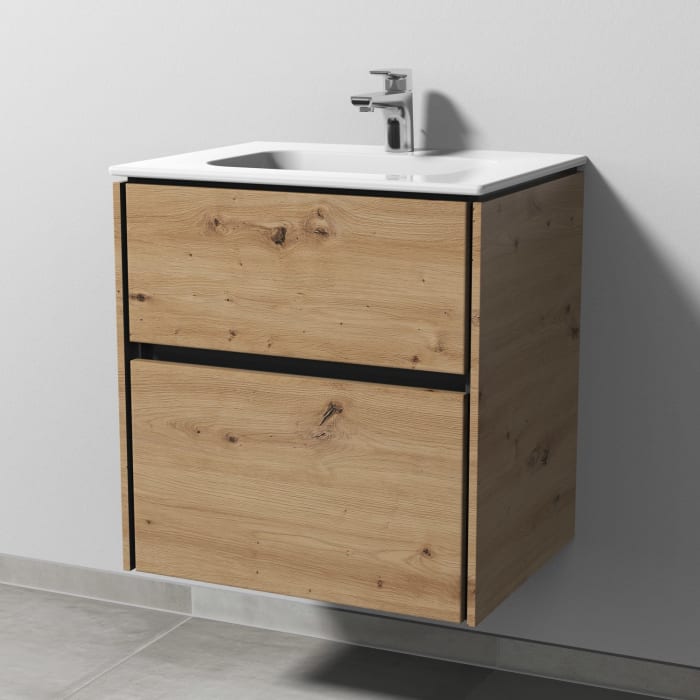 Sanipa Twiga Keramikwaschtisch Design 60 cm mit Unterschrank, 2 Auszüge