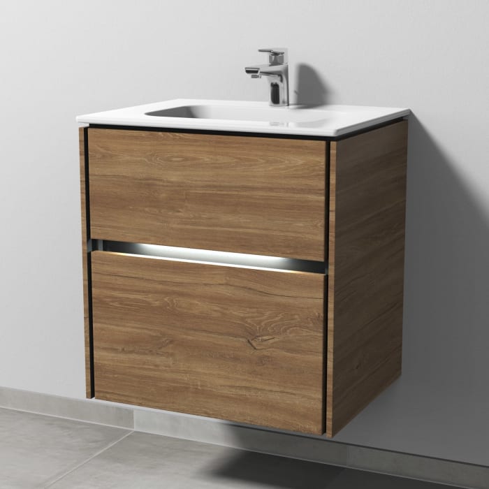 Sanipa Twiga Keramikwaschtisch Design 60 cm mit Unterschrank, 2 Auszüge, inkl. LED-Beleuchtung