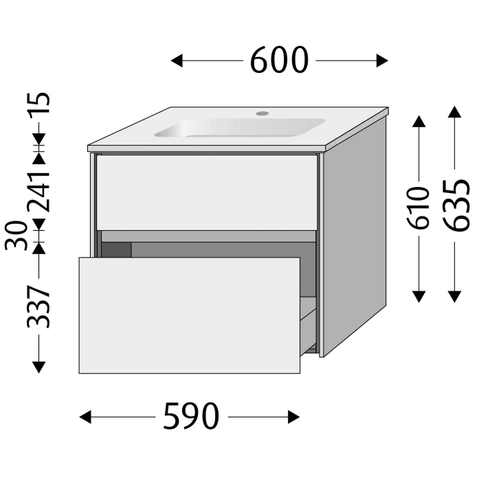 Sanipa Twiga Keramikwaschtisch Design 60 cm mit Unterschrank, 2 Auszüge