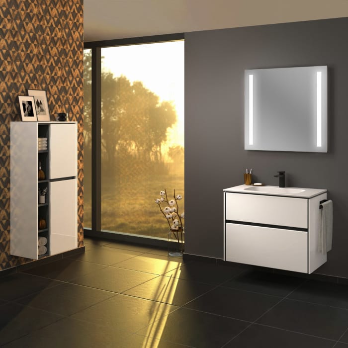 Sanipa Twiga Keramikwaschtisch Design 80 cm mit Unterschrank, 2 Auszüge, inkl. LED-Beleuchtung