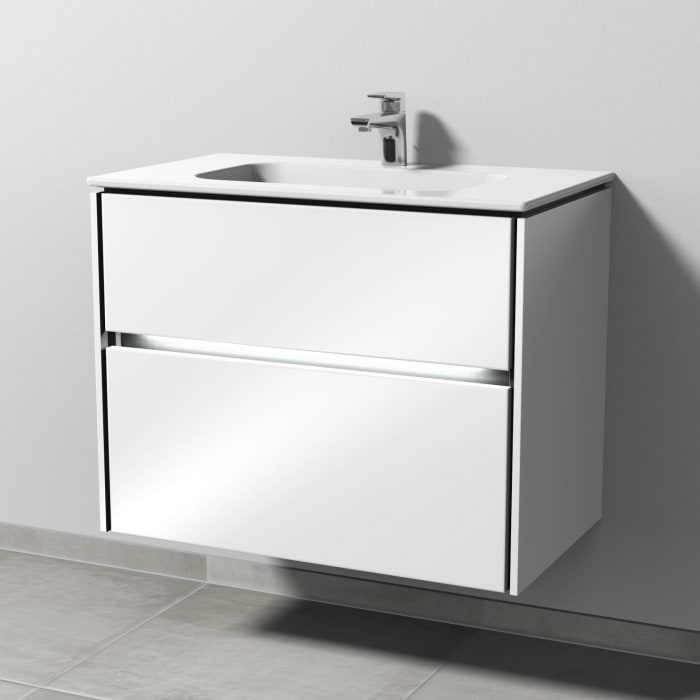 Sanipa Twiga Keramikwaschtisch Design 80 cm mit Unterschrank, 2 Auszüge, inkl. LED-Beleuchtung