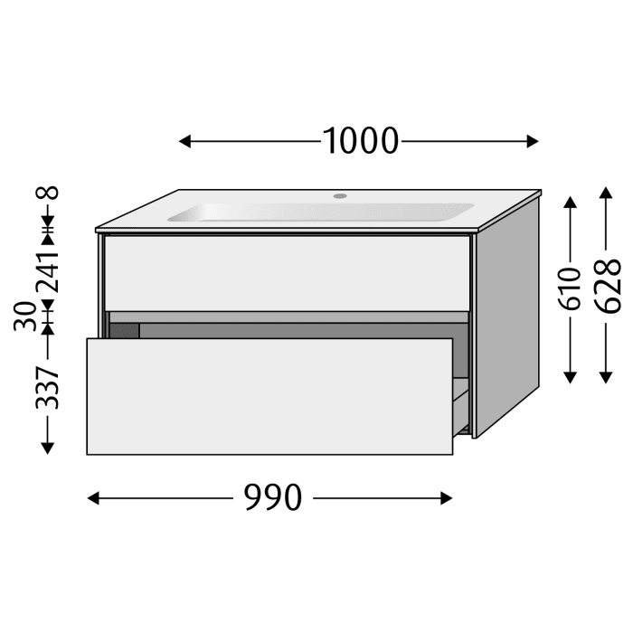 Sanipa Twiga Keramikwaschtisch Finion 100 cm mit Unterschrank, 2 Auszüge