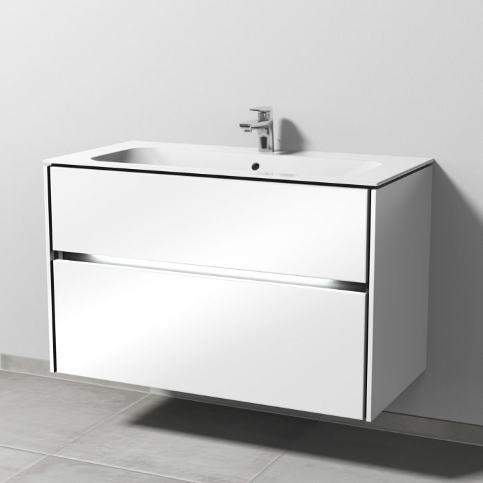 Sanipa Twiga Keramikwaschtisch Finion 100 cm mit Unterschrank, 2 Auszüge, inkl. LED-Beleuchtung