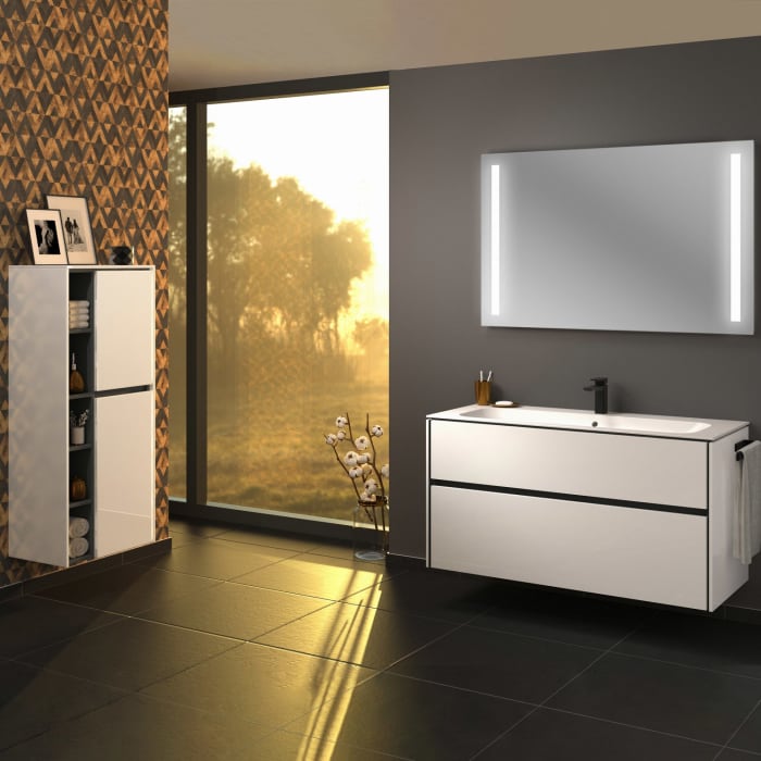 Sanipa Twiga Keramikwaschtisch Finion 120 cm mit Unterschrank, 2 Auszüge, inkl. LED-Beleuchtung