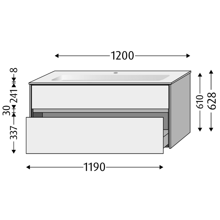 Sanipa Twiga Keramikwaschtisch Finion 120 cm mit Unterschrank, 2 Auszüge