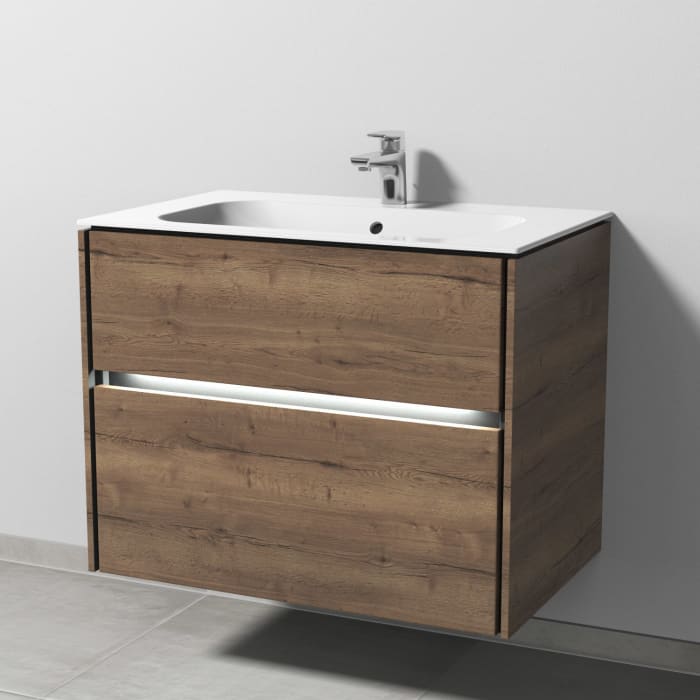 Sanipa Twiga Keramikwaschtisch Finion 80 cm mit Unterschrank, 2 Auszüge, inkl. LED-Beleuchtung