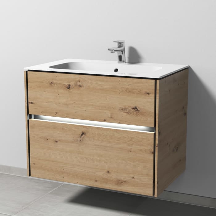 Sanipa Twiga Keramikwaschtisch Finion 80 cm mit Unterschrank, 2 Auszüge, inkl. LED-Beleuchtung