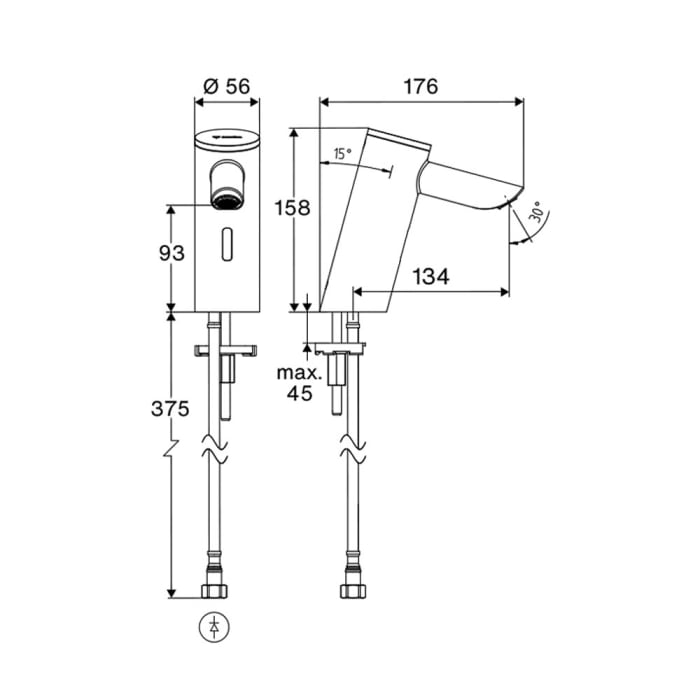 Schell PURIS E² Elektronische Waschtisch-Armatur mt Batteriebetrieb, Hochdruck-Kaltwasser