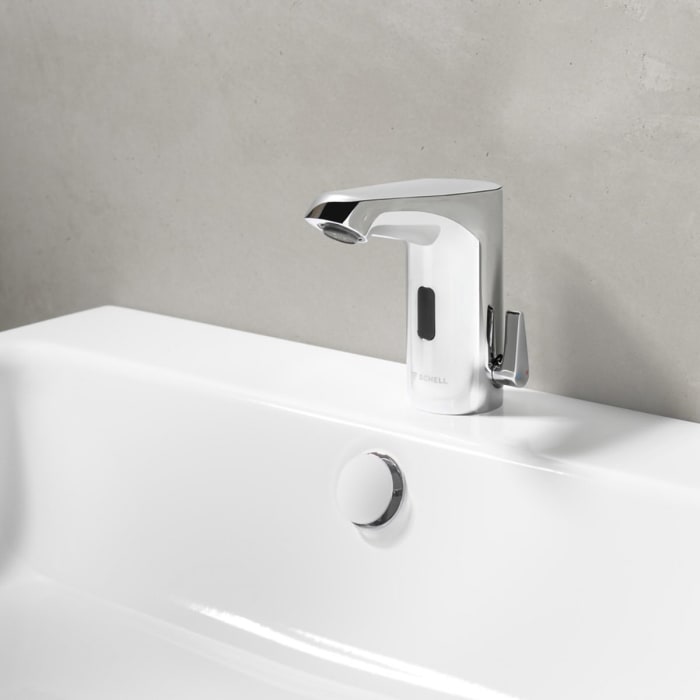Schell XERIS E² Elektronische Waschtisch-Armatur mit Unterputz-Netzteil, Hochdruck-Mischwasser, S