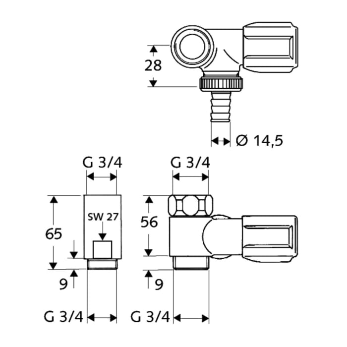 Schell COMFORT NA-Ventil für Wandbatterien, Ausführung rechts