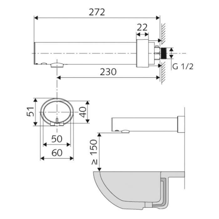 Schell MODUS Elektronische Wandauslauf-Armatur E HD-K