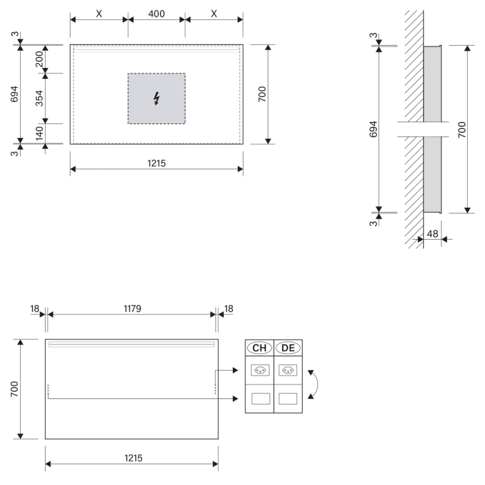 Schneider ARANGA LED Lichtspiegel ARA/SP 120/LED/SH/SD 121,5 x 70 cm LED 3000 K mit Spiegelheizung und Steckdose