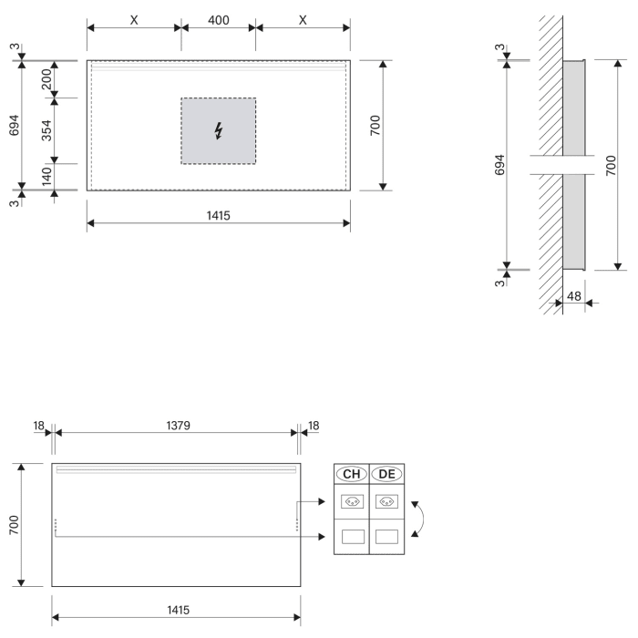 Schneider ARANGA LED Lichtspiegel ARA/SP 140/LED/SH/SD 141,5 x 70 cm LED 3000 K mit Spiegelheizung und Steckdose