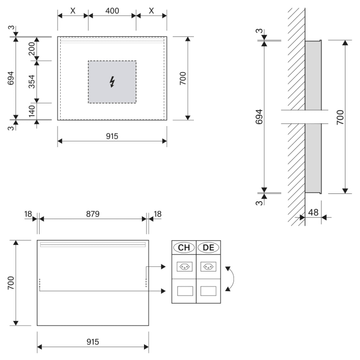 Schneider ARANGA LED Lichtspiegel ARA/SP 90/LED/SH/SD 91,5 x 70 cm LED 4000 K mit Spiegelheizung und Steckdose