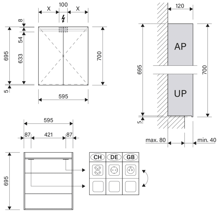 Schneider ARANGA TW LED Spiegelschrank ARA 60/2/TW 59,5 x 70 cm, CH