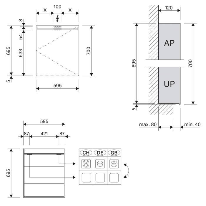 Schneider ARANGA TW LED Spiegelschrank ARA 60/1/TW/R 59,5 x 70 cm, DE