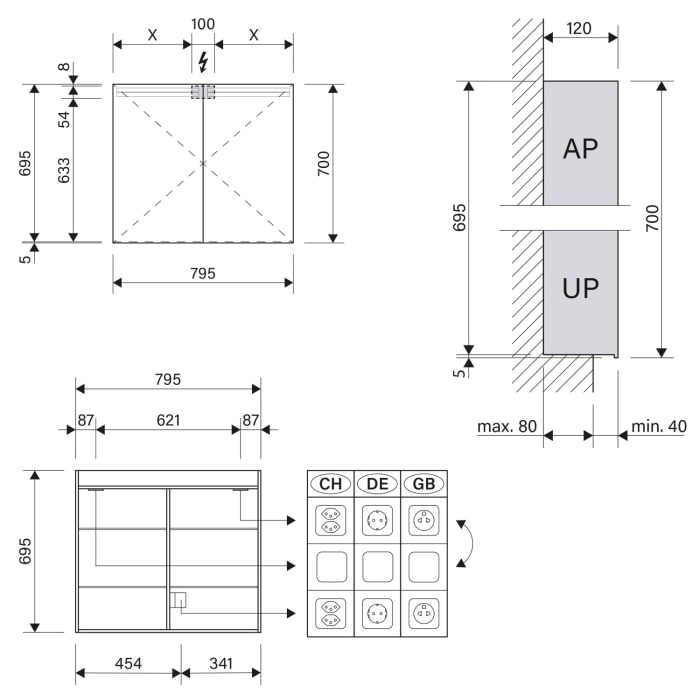 Schneider ARANGA TW LED Spiegelschrank ARA 80/2/TW 79,5 x 70 cm, DE