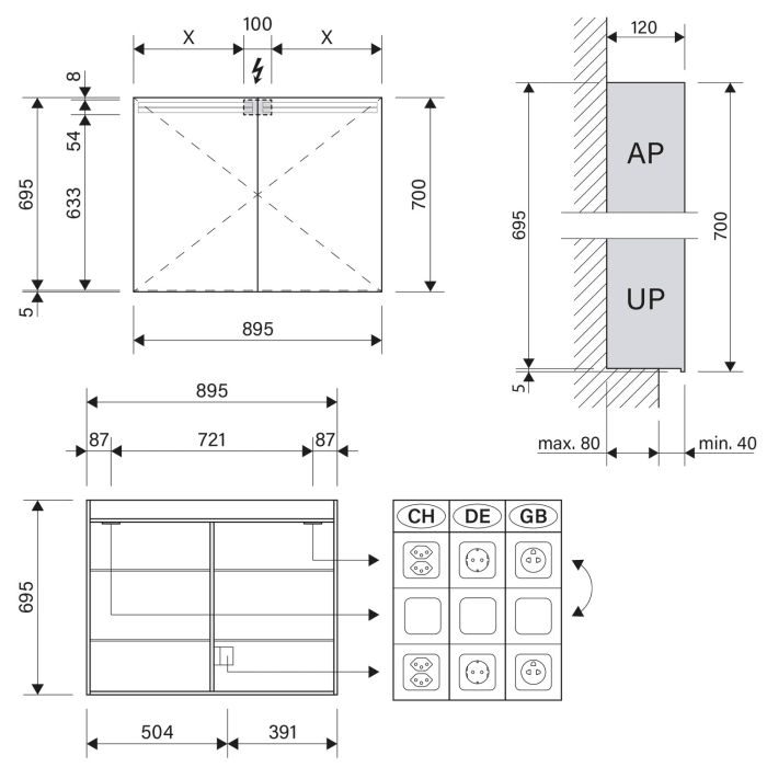Schneider ARANGA TW LED Spiegelschrank ARA 90/2/TW 89,5 x 70 cm, CH
