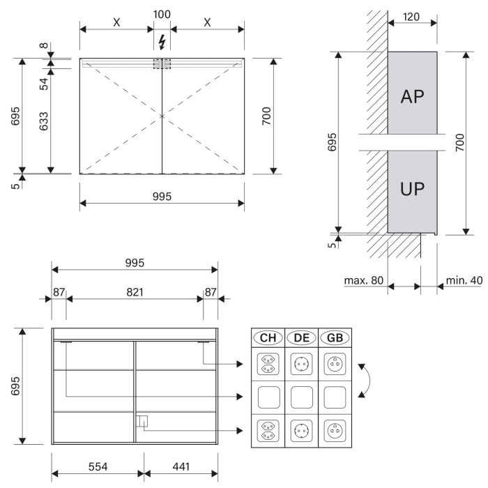 Schneider ARANGA TW LED Spiegelschrank ARA 100/2/TW 99,5 x 70 cm, CH