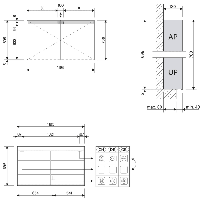 Schneider ARANGA TW LED Spiegelschrank ARA 120/2/TW 119,5 x 70 cm, DE